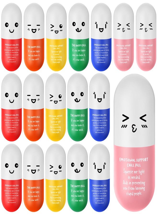 Arrowbash 18 Pcs Pill Stress Ball Pharmacy Technician Gift for Pharmacist Nurses CRNA Doctor Pill Shaped Foam Inspirational Coworker Valentines Stress Ball with Cute Cartoon Emotion Face (Emergency) - Image 1